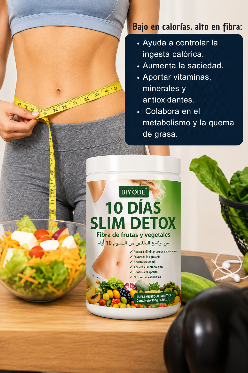 Batido detox con fibra natural que ayuda a acelerar el metabolismo y apoyar la pérdida de peso.