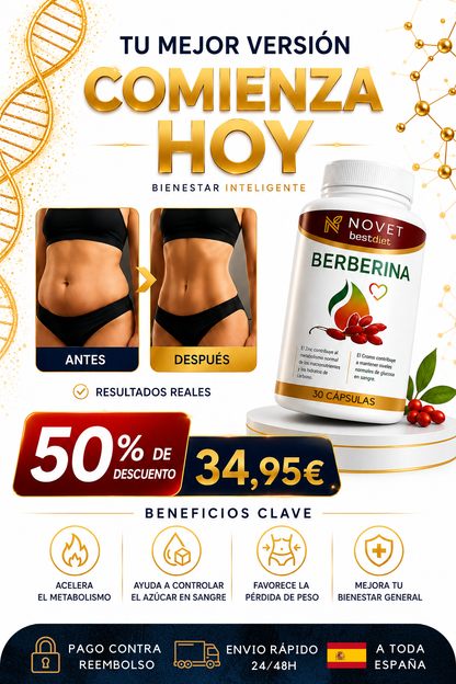 Berberina 30 Cápsulas - Regulador de Glucosa, Colesterol y Peso