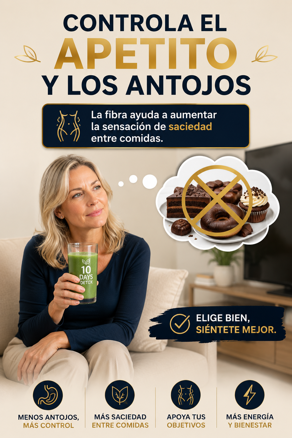 Batido detox con fibra natural que ayuda a acelerar el metabolismo y apoyar la pérdida de peso.