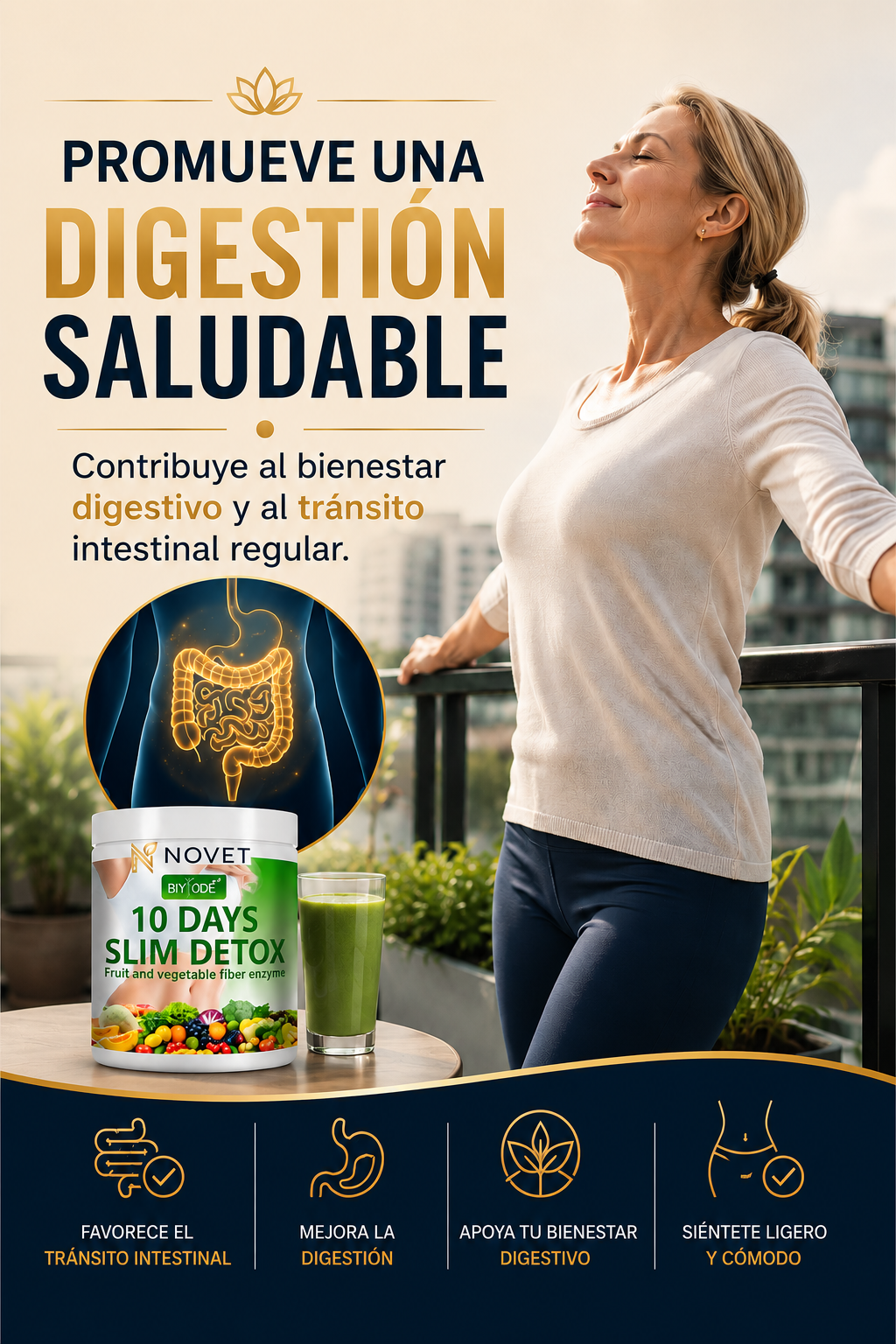 Batido detox con fibra natural que ayuda a acelerar el metabolismo y apoyar la pérdida de peso.