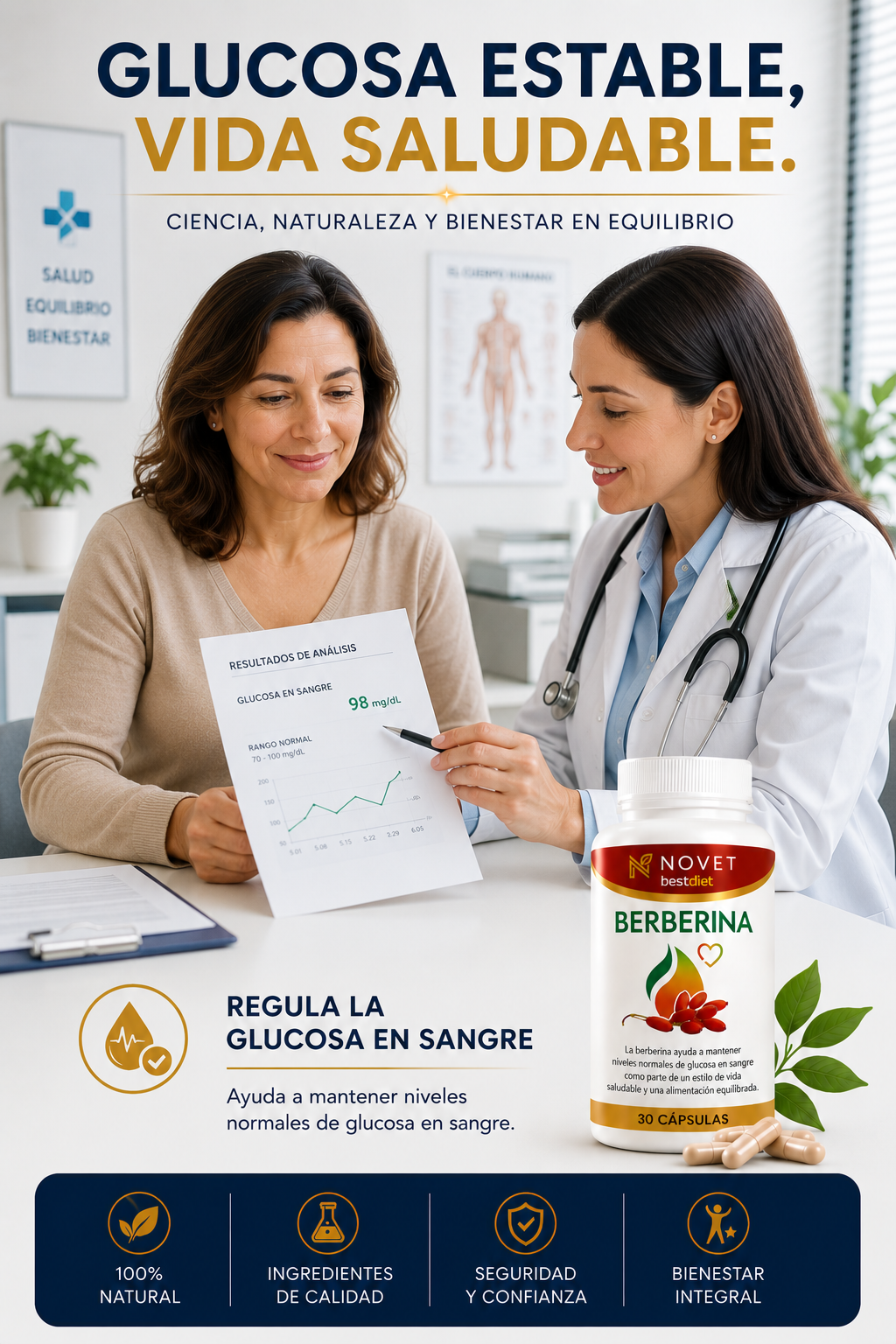 Berberina 30 Cápsulas - Regulador de Glucosa, Colesterol y Peso