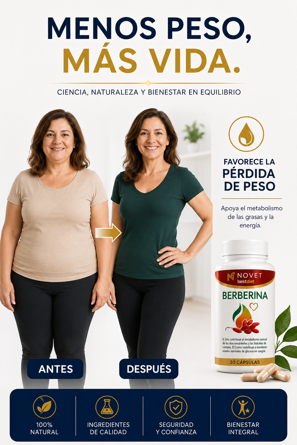 Berberina 30 Cápsulas - Regulador de Glucosa, Colesterol y Peso