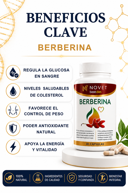 Berberina 30 Cápsulas - Regulador de Glucosa, Colesterol y Peso
