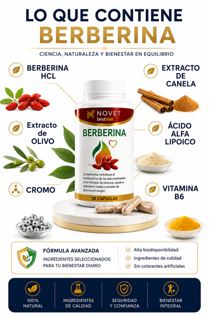 Berberina 30 Cápsulas - Regulador de Glucosa, Colesterol y Peso